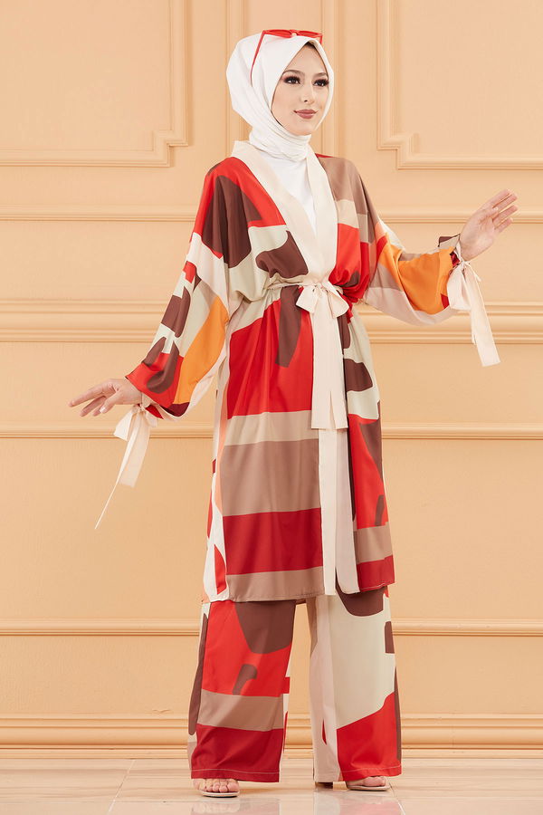 Düz Orta Kadın Bej KIMONO TAKIM - 20648 BEJ