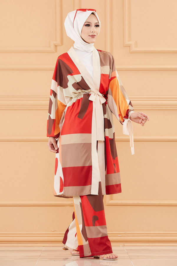 Düz Orta Kadın Bej KIMONO TAKIM - 20648 BEJ