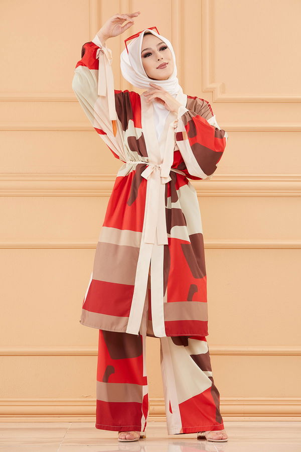 Düz Orta Kadın Bej KIMONO TAKIM - 20648 BEJ