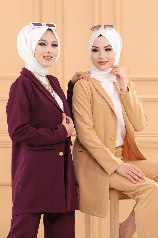 Düz Orta Kadın Bej CEKET PANTOLON - 3501 BEJ