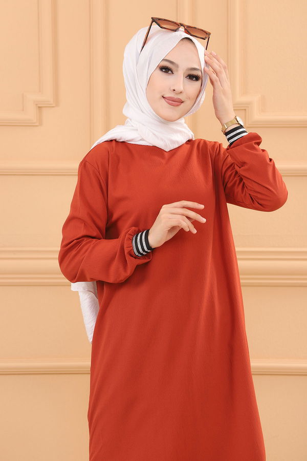 Düz Orta Kadın Kiremit TUNIK PANTOLON - 3705