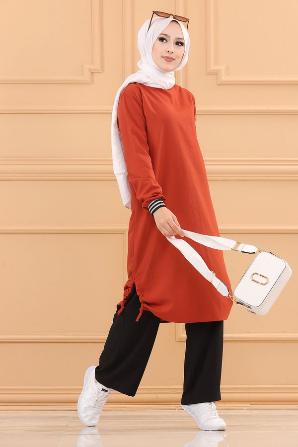 Düz Orta Kadın Kiremit TUNIK PANTOLON - 3705
