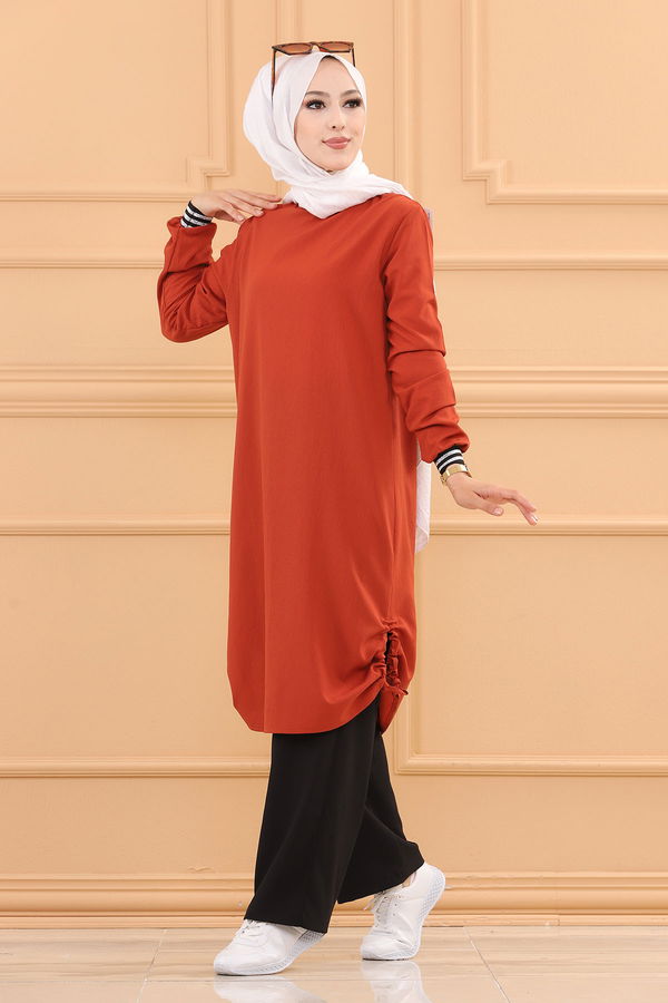 Düz Orta Kadın Kiremit TUNIK PANTOLON - 3705