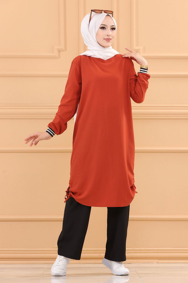 Düz Orta Kadın Kiremit TUNIK PANTOLON - 3705