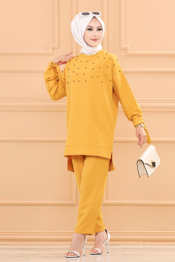 Düz Orta Kadın Sarı TUNIK PANTOLON - 3502
