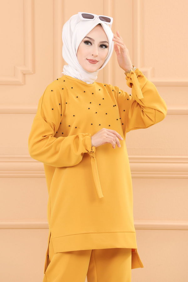 Düz Orta Kadın Sarı TUNIK PANTOLON - 3502