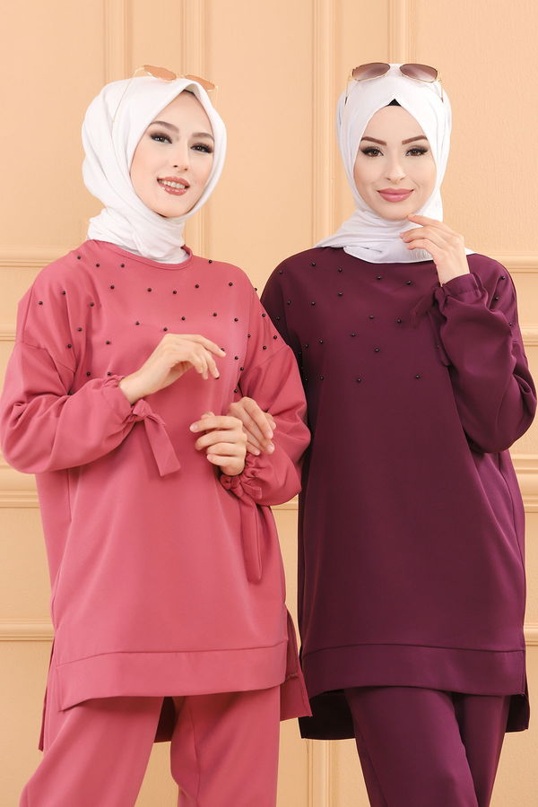 Düz Orta Kadın Mor TUNIK PANTOLON - 3502