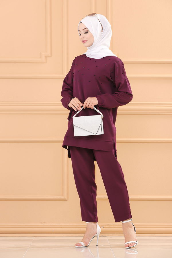 Düz Orta Kadın Mor TUNIK PANTOLON - 3502