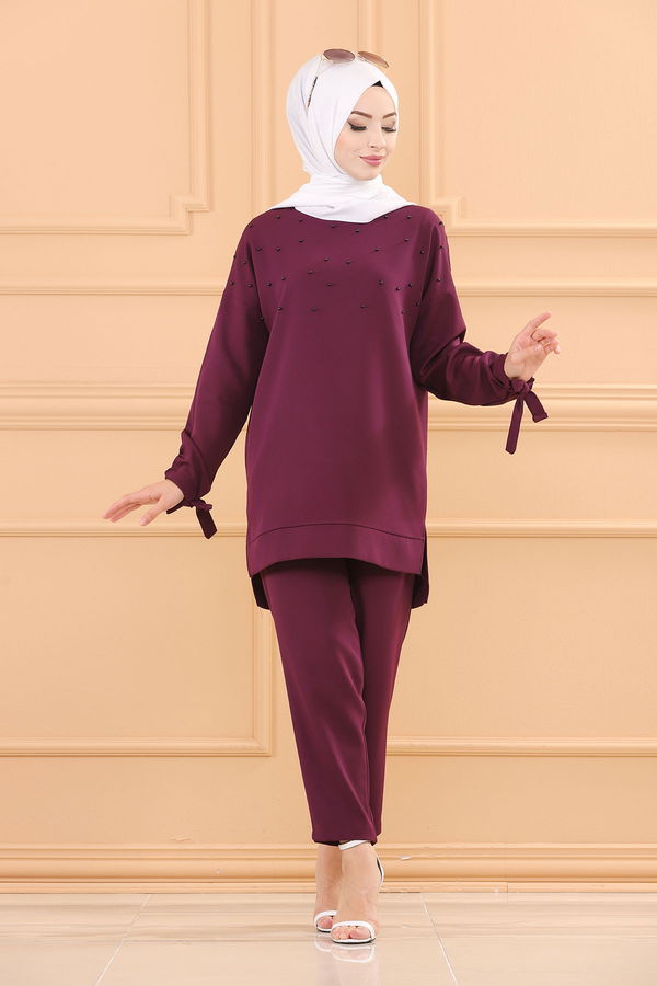 Düz Orta Kadın Mor TUNIK PANTOLON - 3502