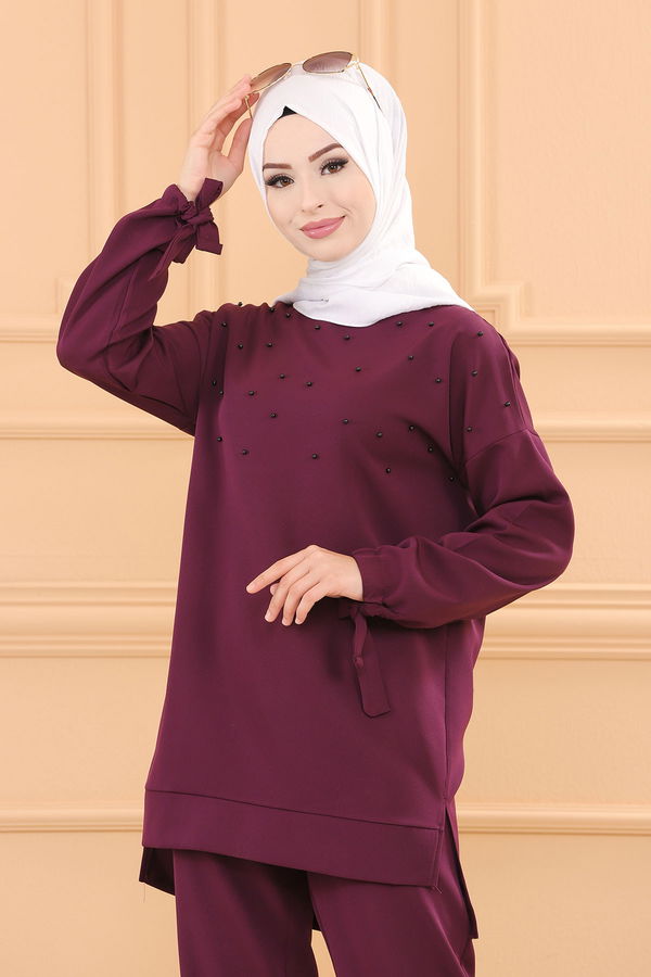 Düz Orta Kadın Mor TUNIK PANTOLON - 3502