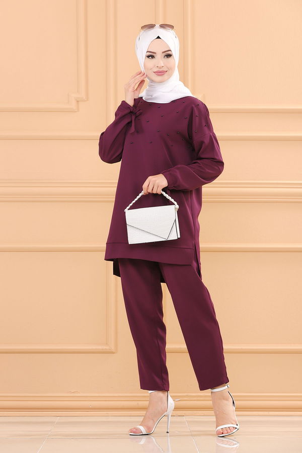 Düz Orta Kadın Mor TUNIK PANTOLON - 3502