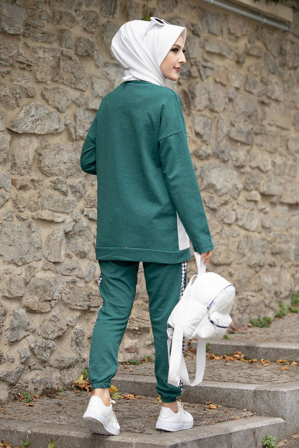 Düz Bisiklet Yaka Kadın Yeşil TUNIK PANTOLON - 8829 YEŞİL