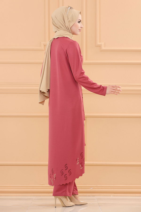Düz Bisiklet Yaka Kadın Pembe TUNIK PANTOLON - 3602 PEMBE