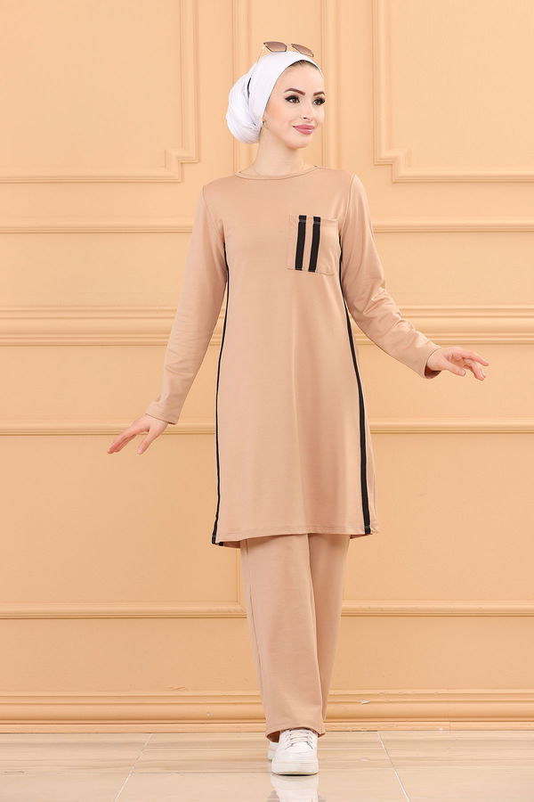 Düz Orta Kadın Vizon TUNIK PANTOLON - 3751 VİZON