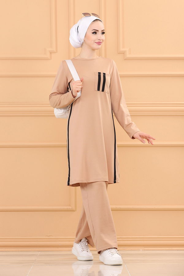 Düz Orta Kadın Vizon TUNIK PANTOLON - 3751 VİZON