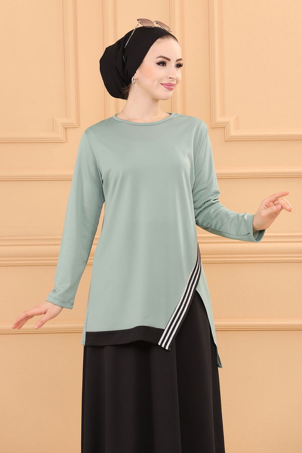 Düz Orta Kadın Yeşil BLUZ ETEK - 3764