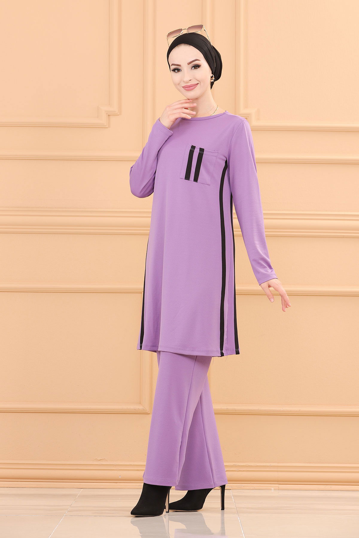 Düz Orta Kadın Lila TUNIK PANTOLON - 3751 LİLA