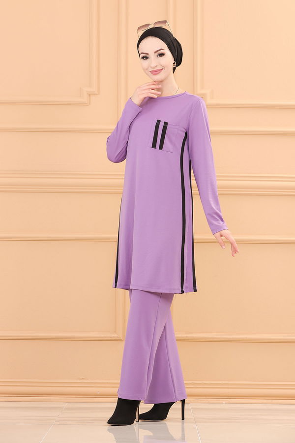 Düz Orta Kadın Lila TUNIK PANTOLON - 3751 LİLA