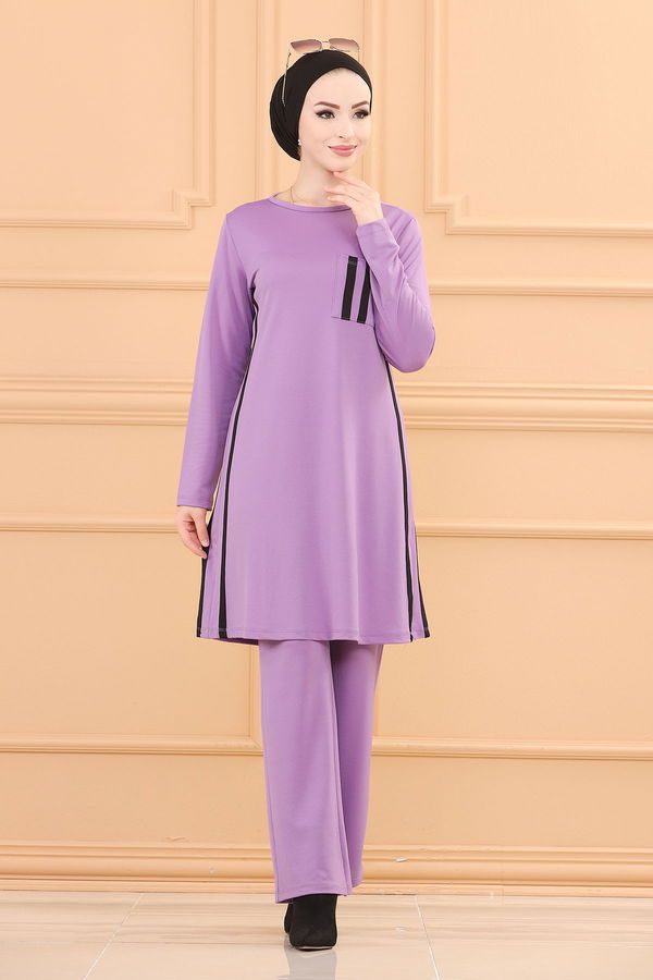 Düz Orta Kadın Lila TUNIK PANTOLON - 3751 LİLA