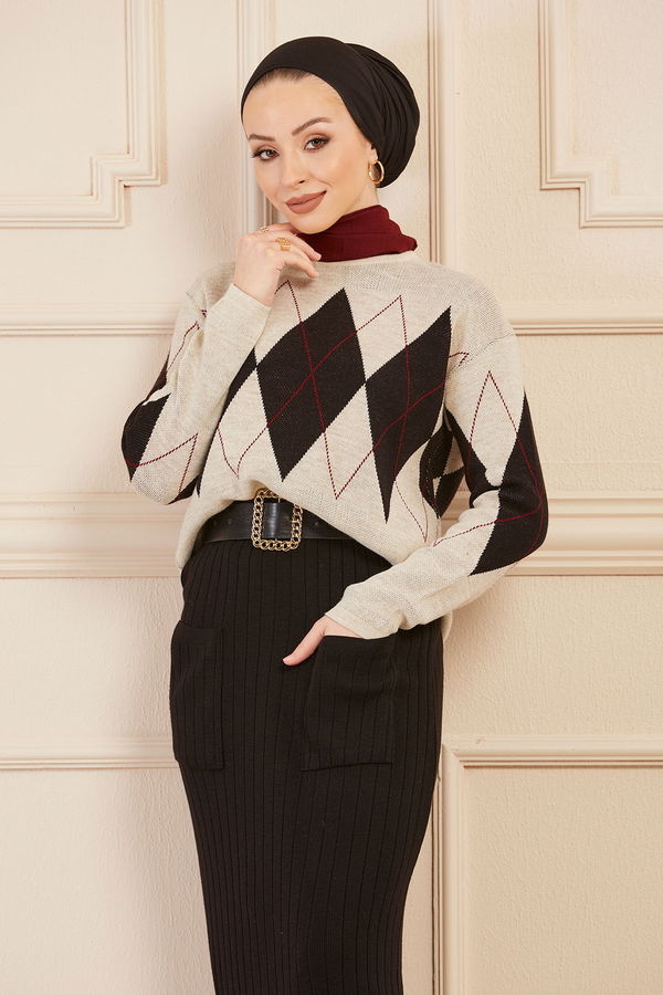 Düz Orta Kadın Bej Kazak Etek TAS - 20709 - 20709 BEJ