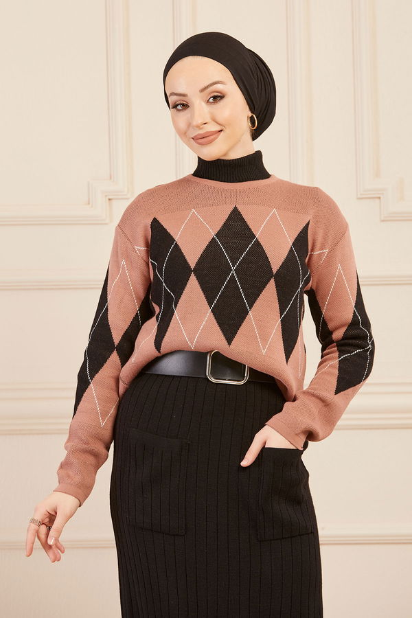 Düz Orta Kadın Pembe Kazak Etek GUL - 20709 - 20709 PEMBE