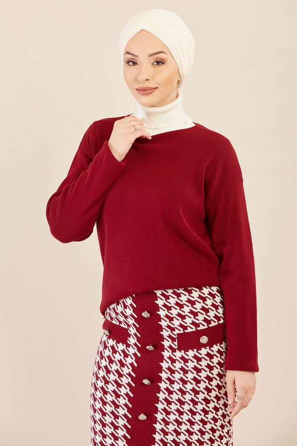Düz Orta Kadın Bordo Kazak Etek BORDO - 20723 - 20723 BORDO