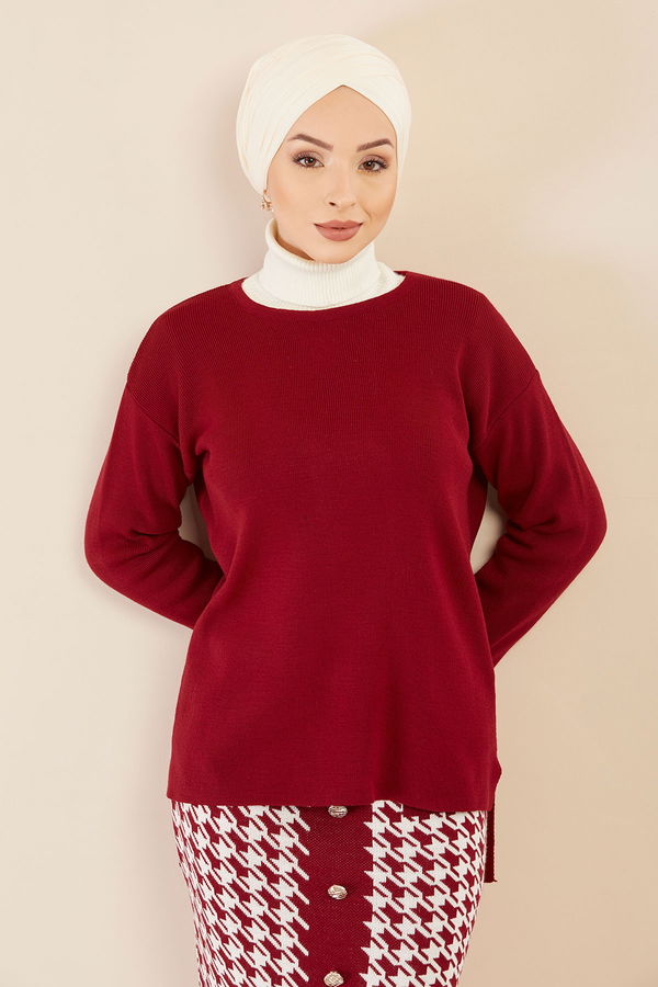 Düz Orta Kadın Bordo Kazak Etek BORDO - 20723 - 20723 BORDO