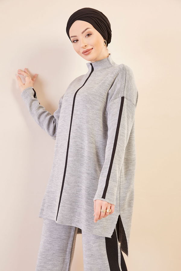 Düz Orta Kadın Gri Tunık Pantolon GRI SIYAH - 20699 - 20699 GRİ