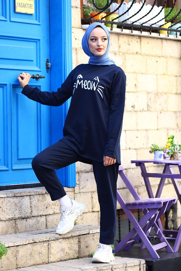 Düz Orta Kadın Lacivert TUNIK PANTOLON - 4206