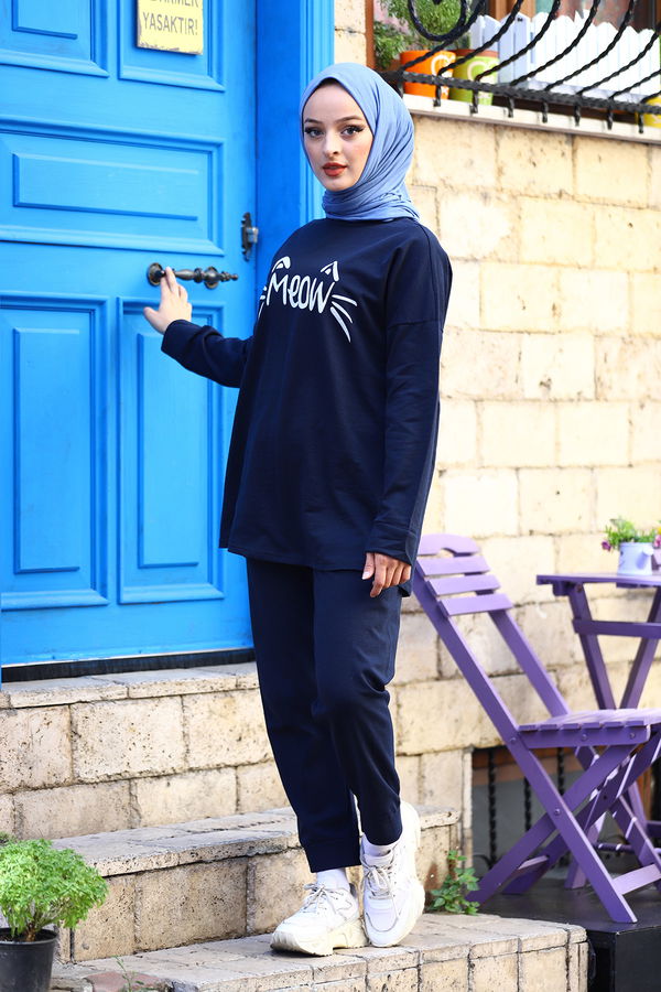 Düz Orta Kadın Lacivert TUNIK PANTOLON - 4206