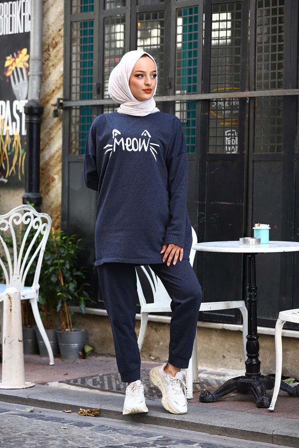 Düz Orta Kadın Mavi TUNIK PANTOLON - 4206 MAVİ