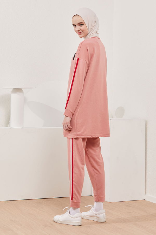 Düz Bisiklet Yaka Kadın Pembe TUNIK PANTOLON - 4141 PEMBE