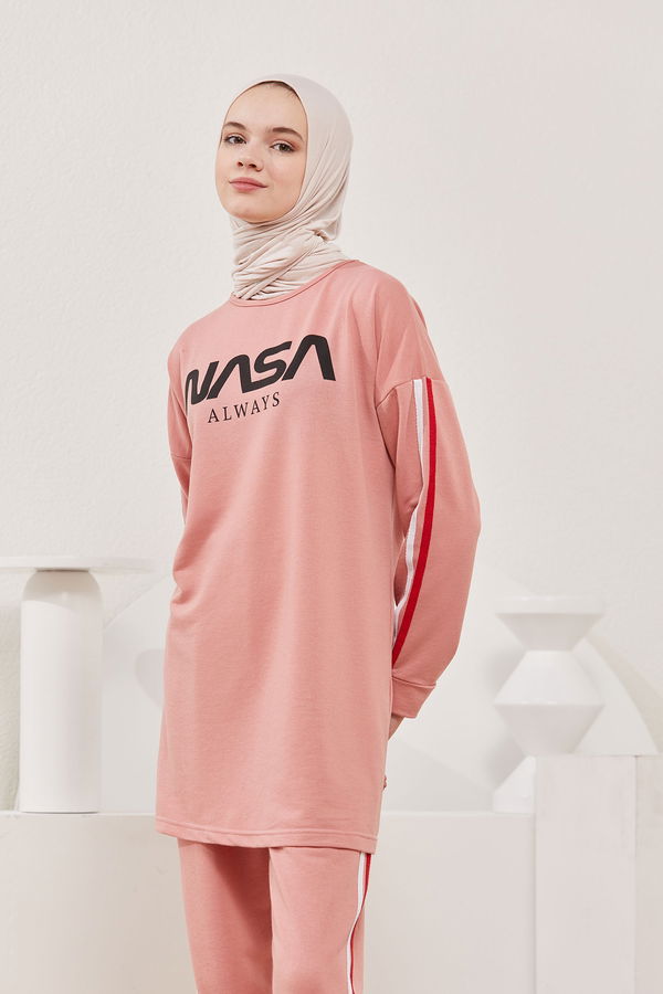 Düz Bisiklet Yaka Kadın Pembe TUNIK PANTOLON - 4141 PEMBE