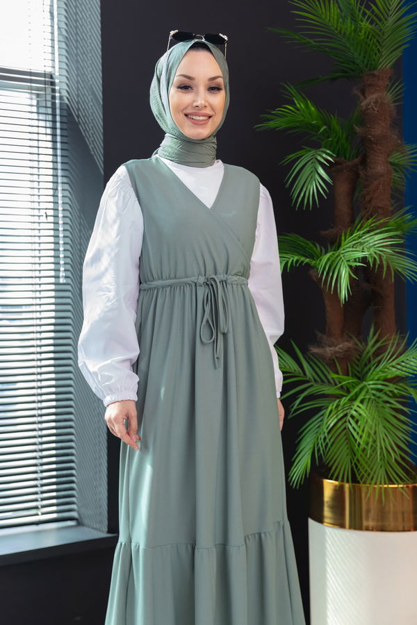 Düz Orta Kadın Yeşil Gömlek+Elbise - 3966