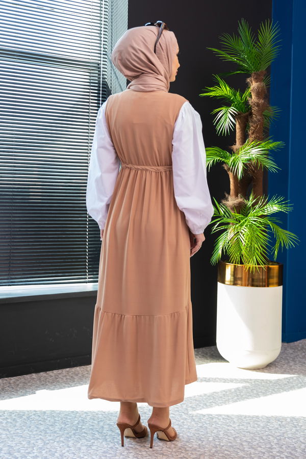 Düz Orta Kadın Vizon Gömlek+Elbise - 3966