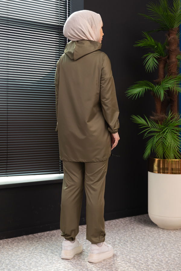Düz Kapsonlu Yaka Kadın Haki Tunik Pantolon - 3963 HAKİ