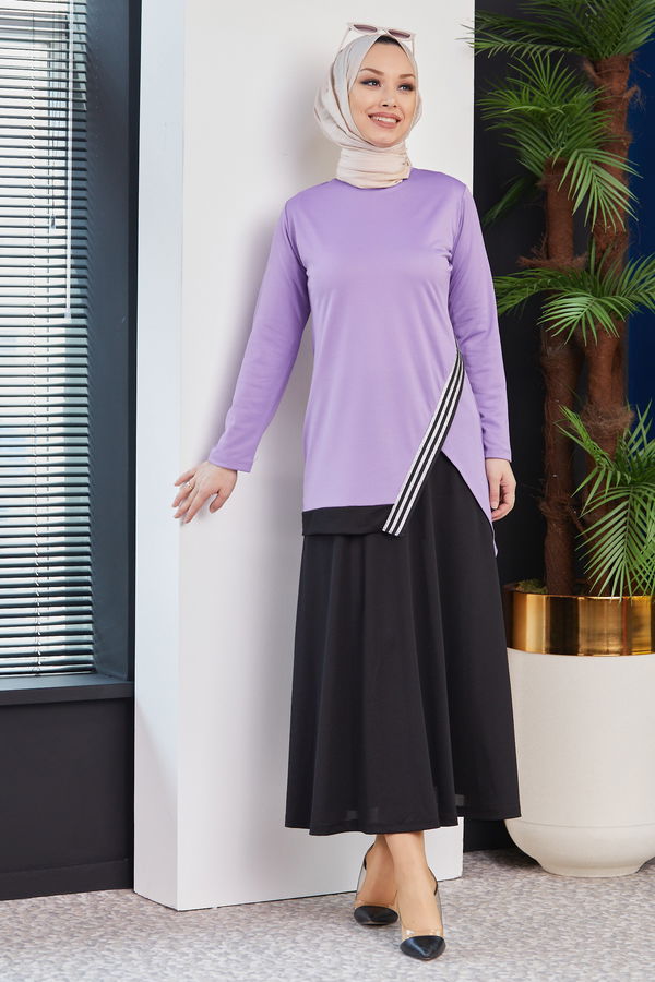 Düz Orta Kadın Lila BLUZ ETEK - 3764 LİLA
