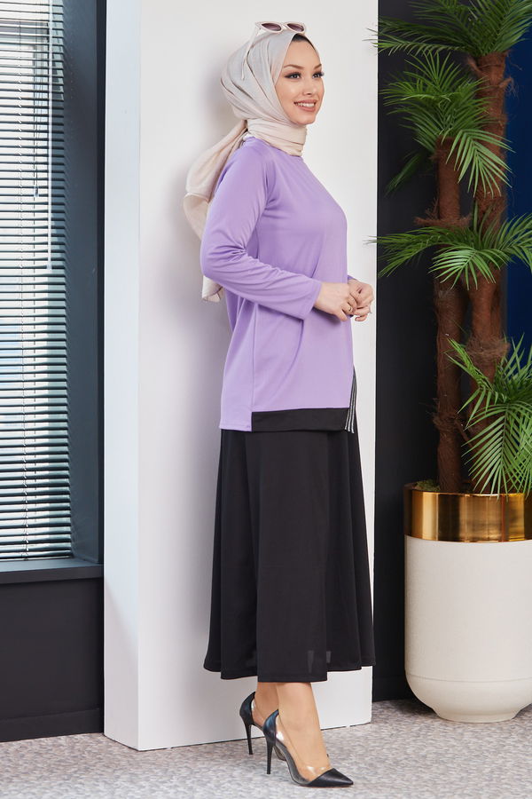 Düz Orta Kadın Lila BLUZ ETEK - 3764 LİLA