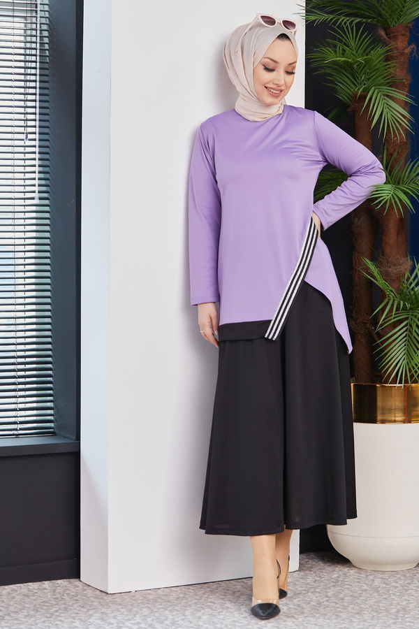 Düz Orta Kadın Lila BLUZ ETEK - 3764 LİLA