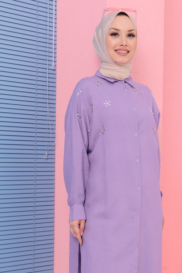 Düz Orta Kadın Lila Tunık Pantolon  - 3748