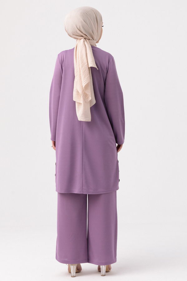 Düz Bisiklet Yaka Kadın Lila TUNIK PANTOLON - 3516 LİLA