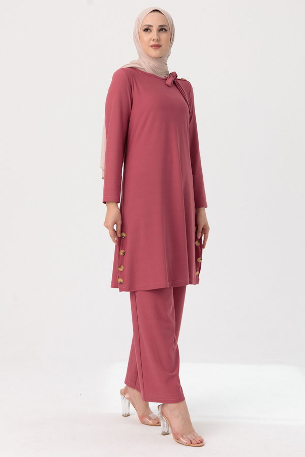 Düz Orta Kadın Pembe TUNIK PANTOLON - 3758 PEMBE