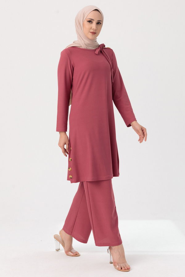 Düz Orta Kadın Pembe TUNIK PANTOLON - 3758 PEMBE