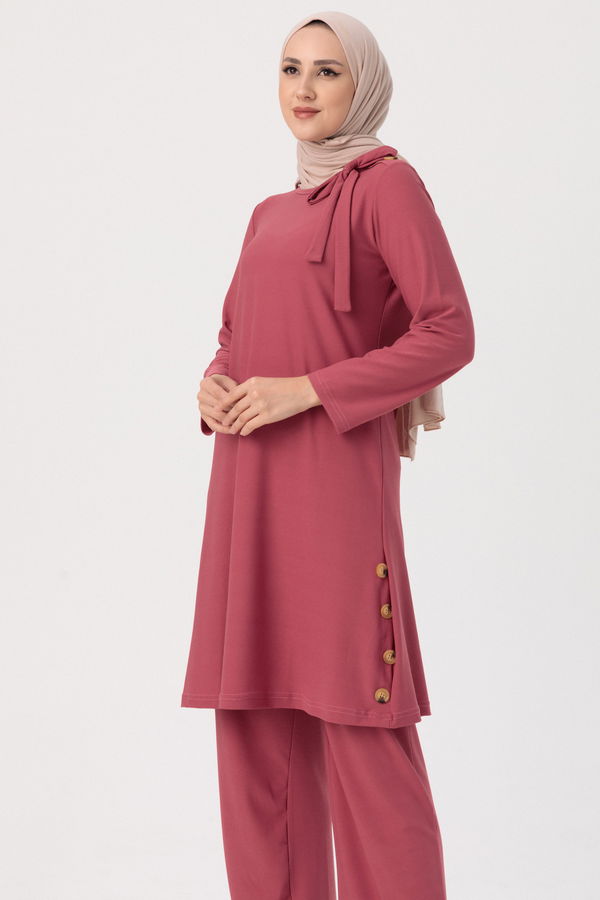 Düz Orta Kadın Pembe TUNIK PANTOLON - 3758 PEMBE