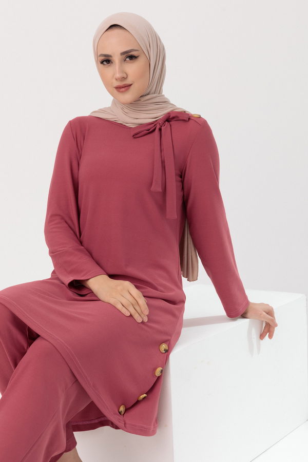 Düz Orta Kadın Pembe TUNIK PANTOLON - 3758 PEMBE
