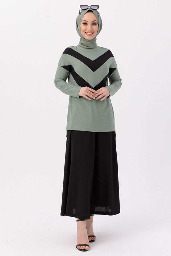 Düz Orta Kadın Yeşil Bluz Etek YESIL - 3766 - 3766 YEŞİL