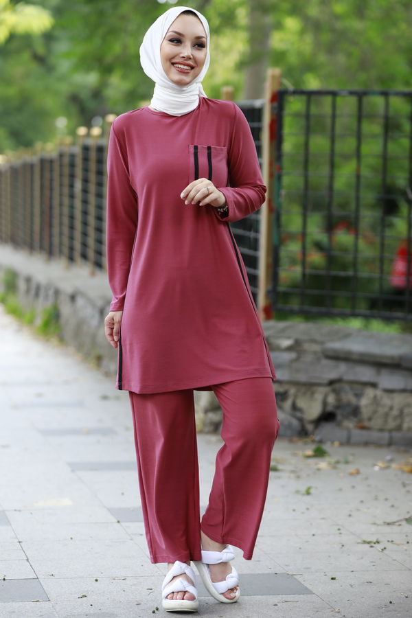 Düz Orta Kadın Pembe TUNIK PANTOLON - 3751 PEMBE