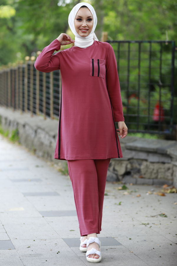 Düz Orta Kadın Pembe TUNIK PANTOLON - 3751 PEMBE