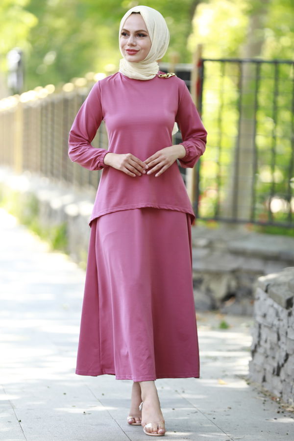 Düz Orta Kadın Pembe BLUZ ETEK - 3765 PEMBE