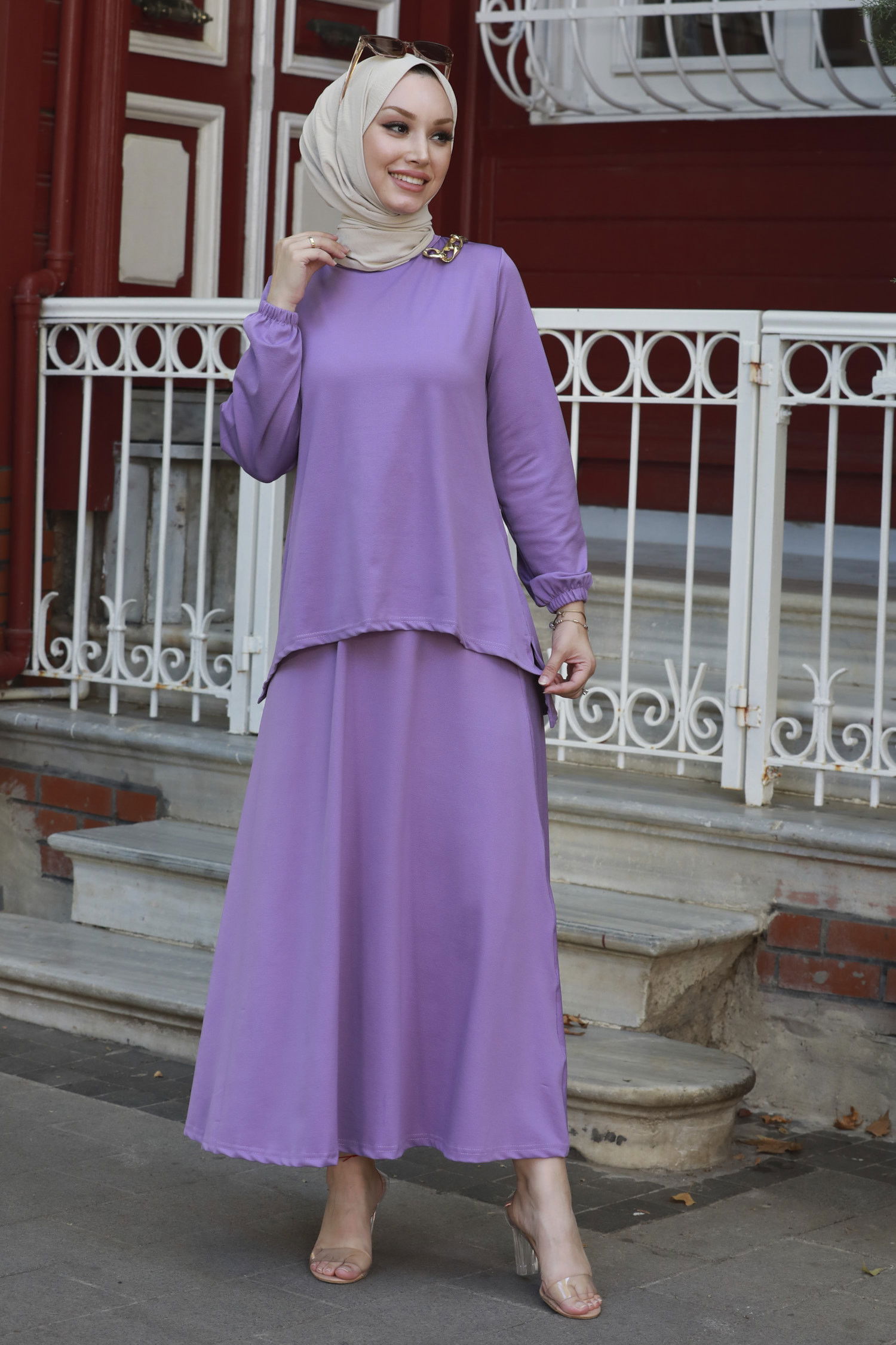 Düz Orta Kadın Lila BLUZ ETEK - 3765 LİLA